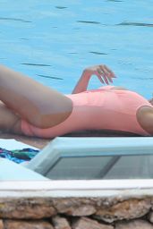 Ashley James in a Peach Swimsuit - Relaxes by the Pool in Ibiza 06/06/2018