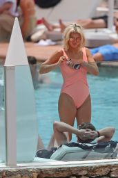 Ashley James in a Peach Swimsuit - Relaxes by the Pool in Ibiza 06/06/2018