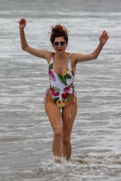 Blanca Blanco in a Flower-Print Swimsuit on the Beach in Malibu 06/20/2018