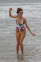 Blanca Blanco in a Flower-Print Swimsuit on the Beach in Malibu 06/20/2018