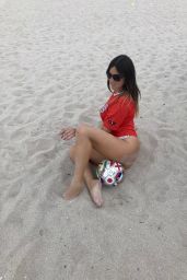 Claudia Romani in Red Shirt at South Beach 06/18/2018