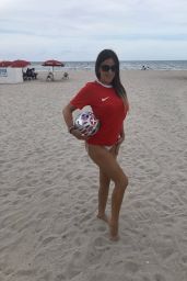 Claudia Romani in Red Shirt at South Beach 06/18/2018