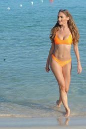 Georgie Clarke in a Orange Bikini at the Beach in Ibiza 06/13/2018