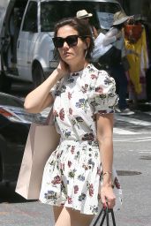 Katie Holmes Leggy in Floral Print Mini-Dress - New York City 06/09/2018