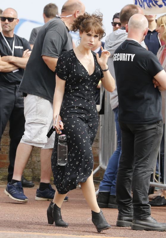 Lily James - Filming in Gorleston On Sea, London 06/27/2018