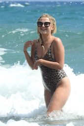 Lucy Fallon in a Leopard Print Swimsuit in Nicosia 06/22/2018