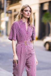 Martha Hunt in Striped DVF Jumpsuit - New York City 06/12/2018