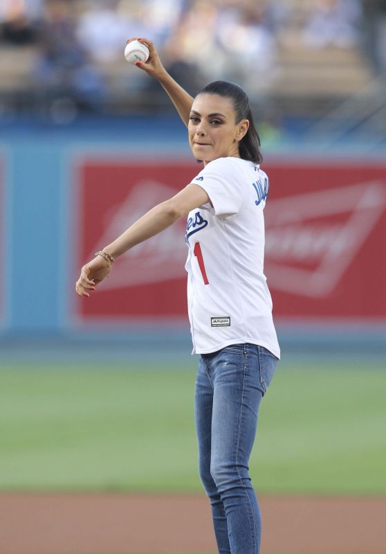 Mila Kunis - Throws Out the 1st Pitch Before the Game at Dodger Stadium in LA 06/29/2018