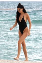 Nicole Williams in a Black Swimsuit at the Beach in Miami 06/09/2018
