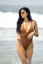 Nicole Williams in a Brown Swimsuit at Laguna Beach 06/18/2018
