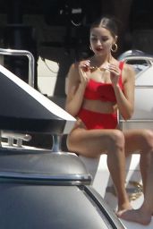 Olivia Culpo in a Red Bikini - Relaxes on a Yacht in Formentera 06/26/2018