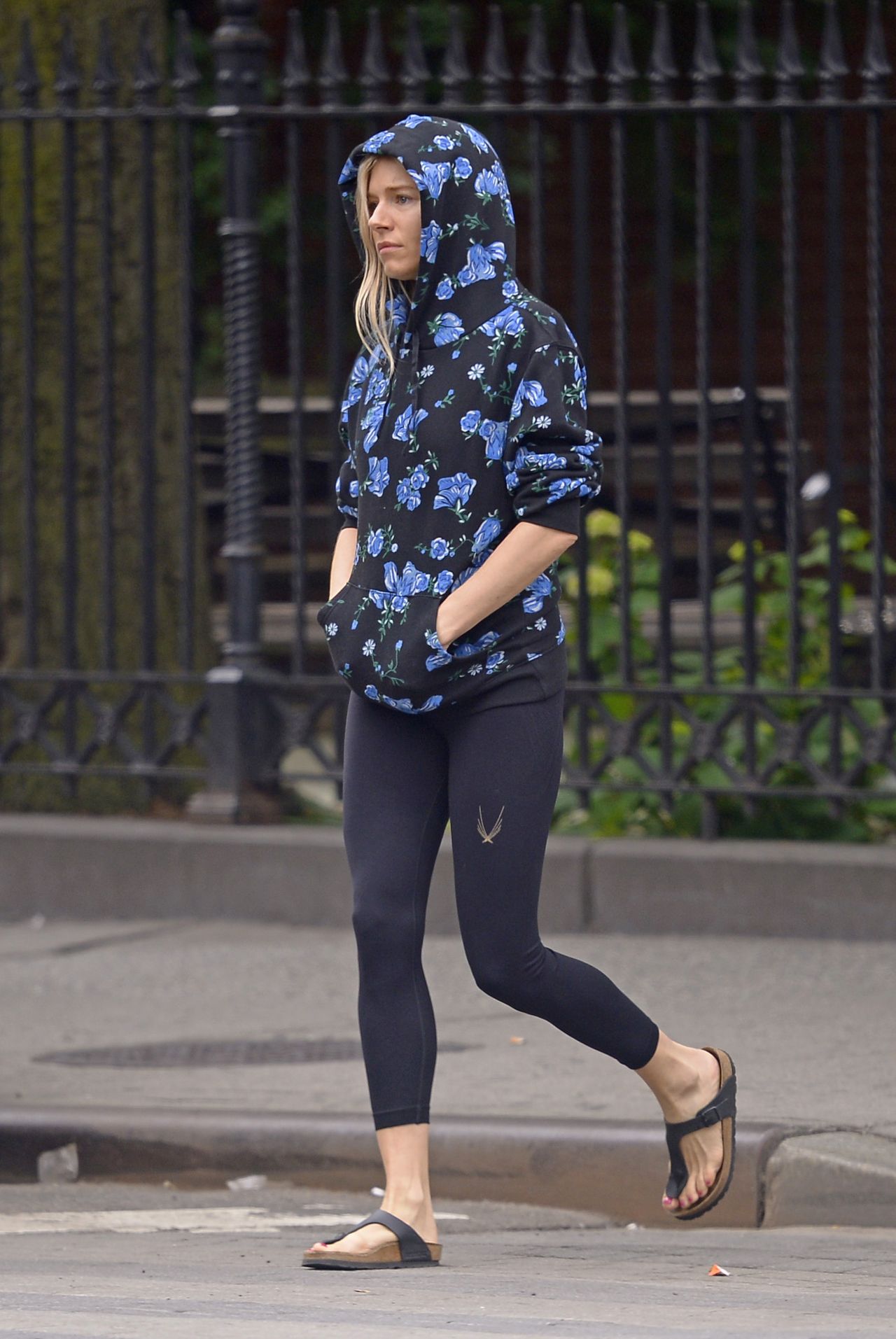 Sienna Miller in Floral Print Hoodie - New York City 06/07/2018 ...