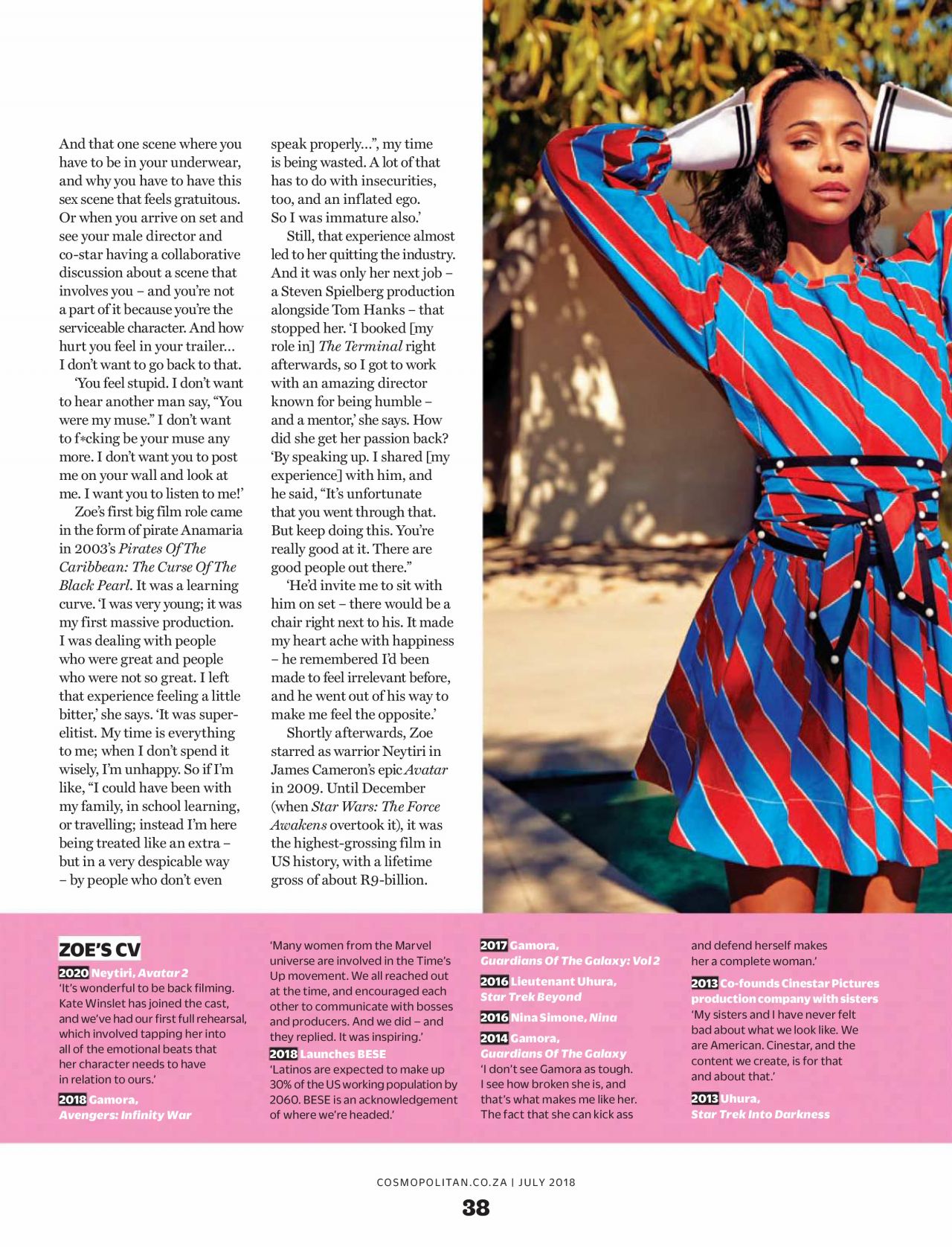 Zoe Saldana - Cosmopolitan Magazine South Africa July 2018 Issue