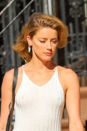Amber Heard in a White Dress in the West Village in NYC 06/30/2018