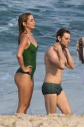 Ana de Armas in a Green Swimsuit at the Beach in Rio