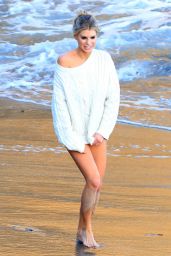Charlotte McKinney in a White Sweater and Bikini Bottom Combo - Private Photoshoot in Malibu