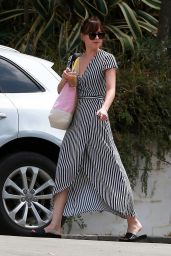 Dakota Johnson Wearing a Striped Summer Dress - Los Angeles 07/08/2018
