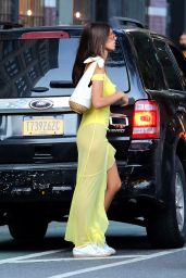 Emily Ratajkowski in a Sheer Yellow Maxi Dress and Bodysuit - Manhattan 07/19/2018