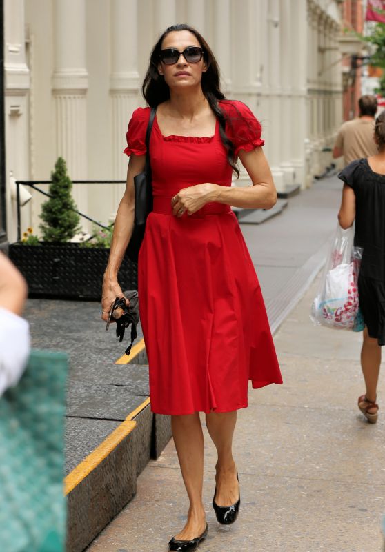 Famke Janssen in a Red Dress - Soho, NYC 07/26/2018 • CelebMafia