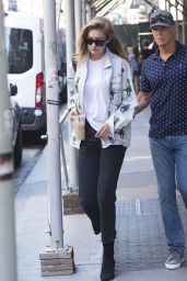 Gigi Hadid in Dino Denim Jacket - Leaving Marc Jacobs Offices in SoHo, NY 07/20/2018