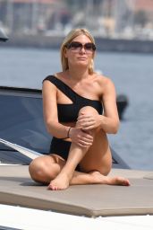 Hofit Golan in a Black Asymmetrical Bikini on a Boat in Ischia