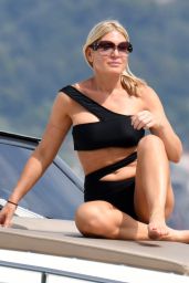 Hofit Golan in a Black Asymmetrical Bikini on a Boat in Ischia