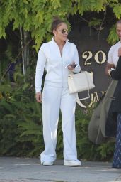Jennifer Lopez and Alex Rodriguez in Matching White Outfits at Cafe Verona in LA