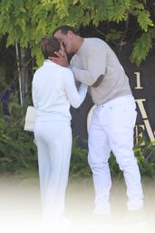 Jennifer Lopez and Alex Rodriguez in Matching White Outfits at Cafe Verona in LA