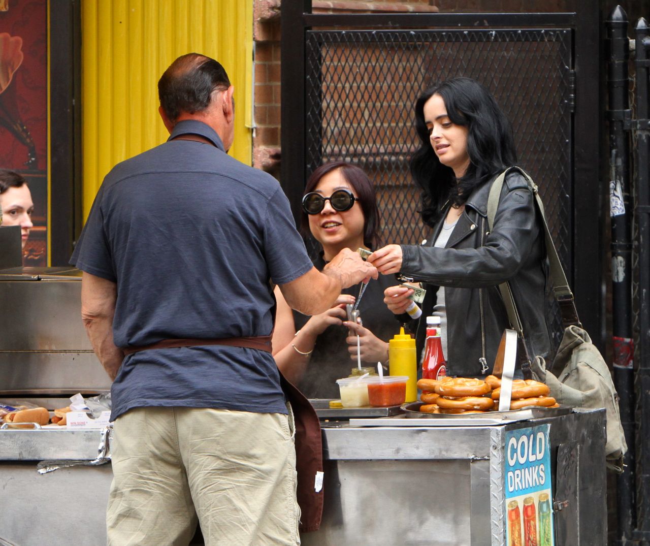 Krysten Ritter and Rachael Taylor at the "Jessica Jones" Set in M...