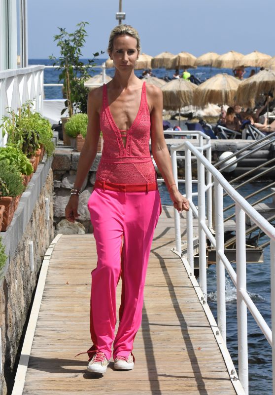 Lady Victoria Hervey in a Pink Bathing Suit at the Albergo Della Regina Isabella Hotel in Ischia