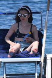 Lily Collins Bikini Candids - Beach in Ischia 07/19/2018