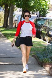 Lucy Hale Leggy in Shorts at Aroma Coffee and Tea in Studio City 07/26/2018