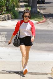 Lucy Hale Leggy in Shorts at Aroma Coffee and Tea in Studio City 07/26/2018