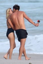 Margot Robbie in a Black Swimsuit on the Beach in Costa Rica 07/18/2018