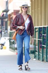 Naomi Watts in a Brown Spotty Shirt and Denim Jeans Out in NYC 07/19/2018