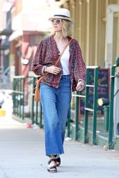 Naomi Watts in a Brown Spotty Shirt and Denim Jeans Out in NYC 07/19/2018
