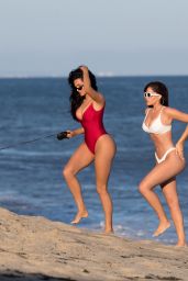 Natalie Halcro and Olivia Pierson in Red and White Bikini