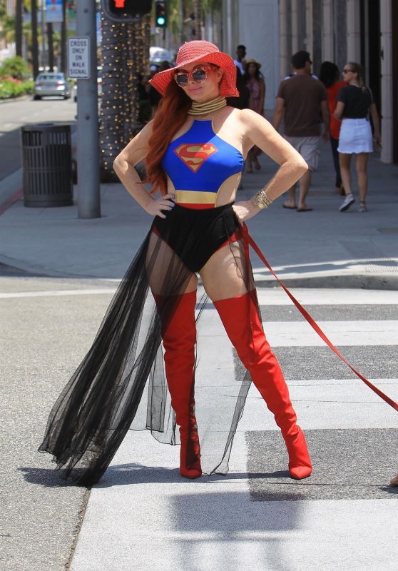 Phoebe Price in a Superwoman Costume - Beverly Hills 07/16/2018