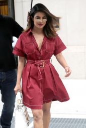 Priyanka Chopra in a Red Belted Shirt Dress - New York City 07/03/2018