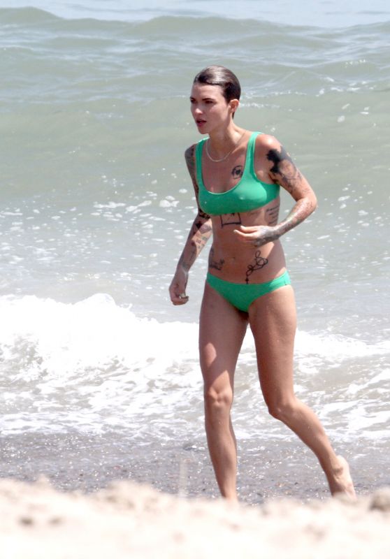 Ruby Rose in a Green Bikini in Thousand Oaks on Malibu Beach