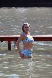 Sophie Monk  in a Blue Bikini - Filming a TV Show on the Beach in Portofino