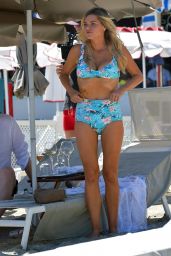 Sophie Monk  in a Blue Bikini - Filming a TV Show on the Beach in Portofino