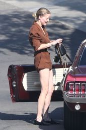 Amber Heard Leggy in a Short Brown Suede Dress - Hollywood Hills 08/27/2018