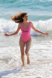 Blanca Blanco in a Pink Swimsuit - Beach in Malibu 08/28/2018