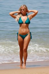 Chloe Meadows in a Green Bikini on a Beach in Portugal, Summer 2018