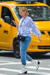 Diane Kruger in a Floral Print Blouse in NYC 08/14/2018
