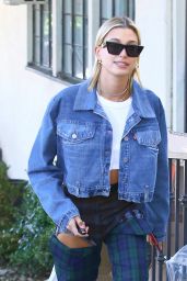 Hailey Baldwin in Plaid Trousers in LA 08/29/2018