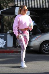 Jennifer Lopez in Pink Patterned Leggings and a Crop Top Sweater - West Hollywood 08/30/2018