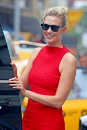 Karlie Kloss in a Red Body Con Midi Dress in NYC 08/02/2018