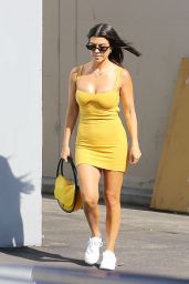 Kourtney Kardashian in a Yellow Mini Dress - Los Angeles 07/30/2018